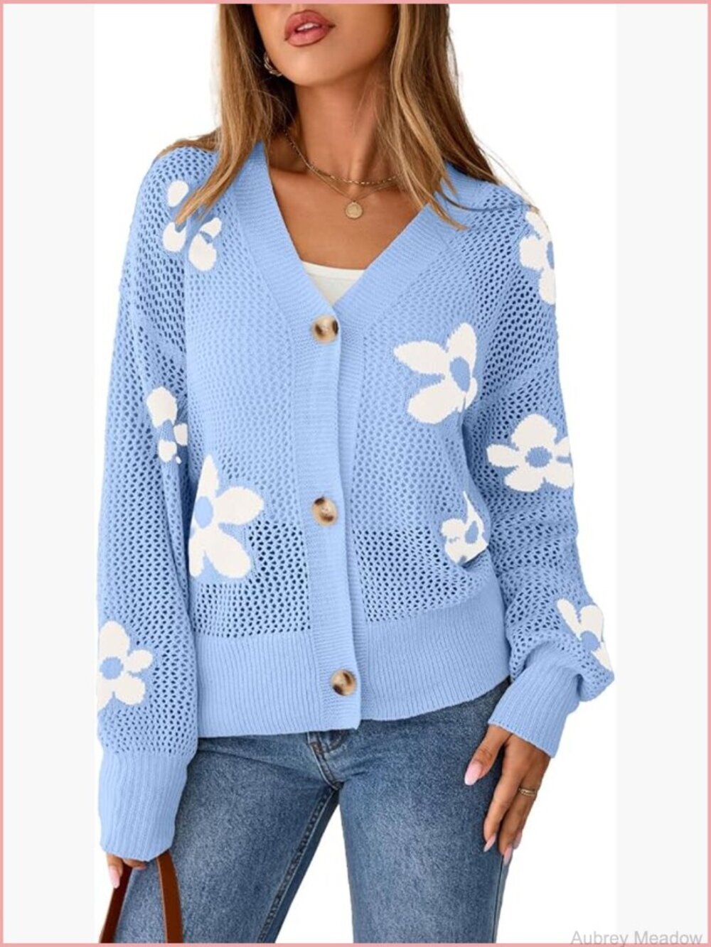 Crochet Knit Button See Through Long Sleeve Cardigan Sweater Tops